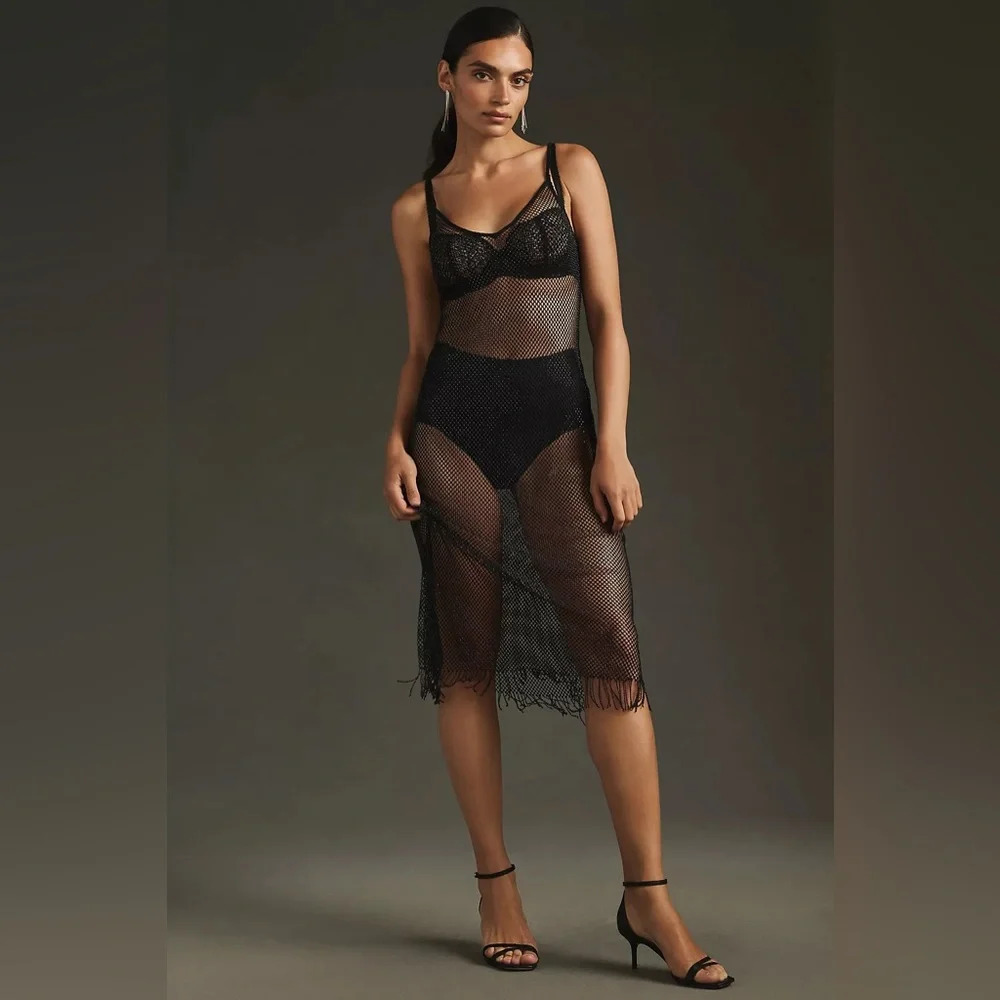 NWT Anthropologie Sexy Fishnet Beaded Midi Dress Size Small